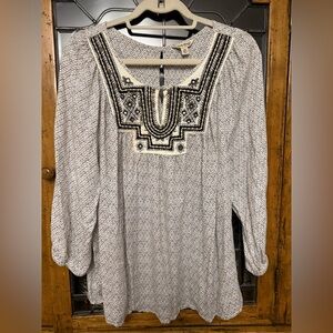 Lucky Brand Black and White Patterned Top Size 2X